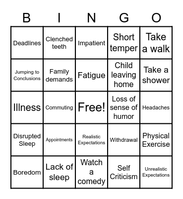 STRESS BINGO Card
