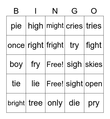 Sight Words and High Frequency Words -4 Bingo Card