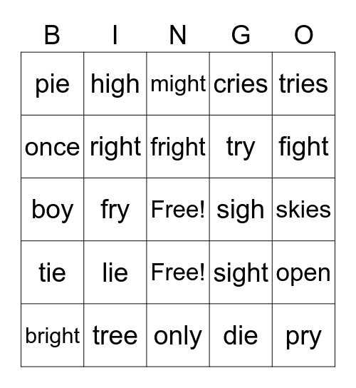 Sight Words and High Frequency Words -4 Bingo Card