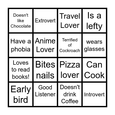 LET'S GET TO KNOW EACH OTHER Bingo Card