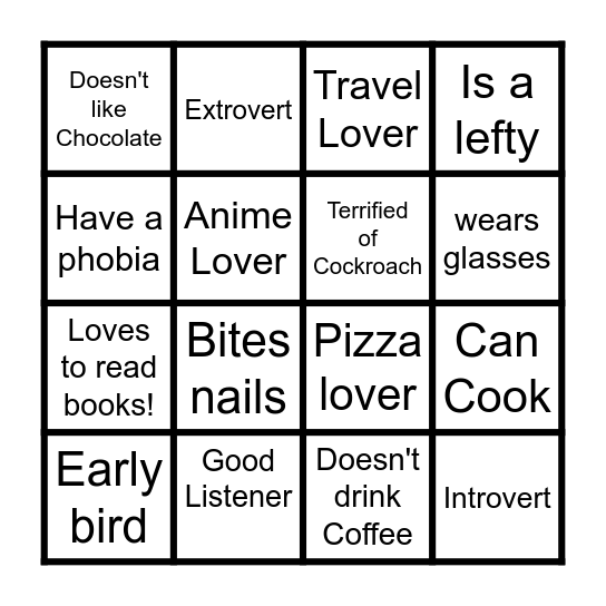 LET'S GET TO KNOW EACH OTHER Bingo Card