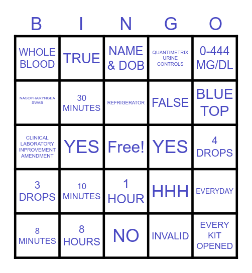 CLIA-WAIVED BINGO Card