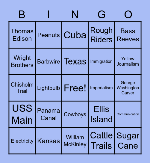 Turn of the Century Bingo Card