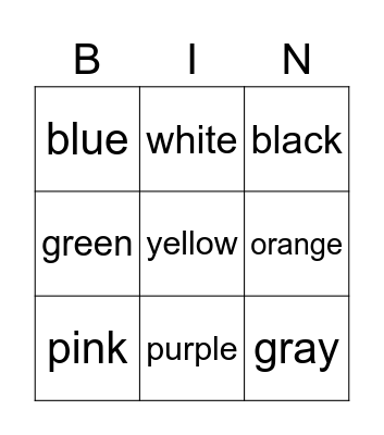 colors reading Bingo Card