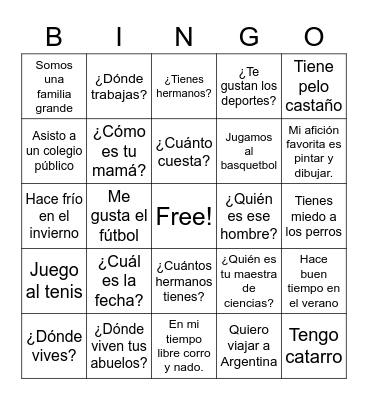 Spanish II Phrases Bingo Card