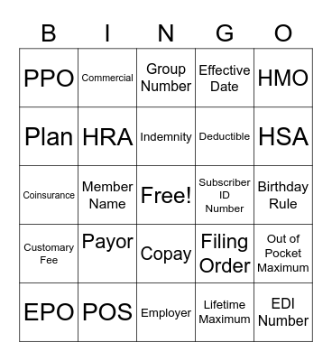 Fundamentals of Insurance Bingo Card