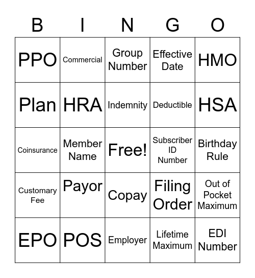 Fundamentals of Insurance Bingo Card