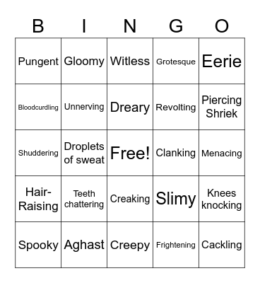 Horror vocabulary ELS Bingo Card