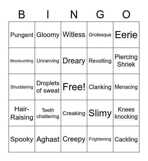 Horror vocabulary ELS Bingo Card