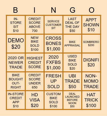 TEXAS HARLEY BINGO Card