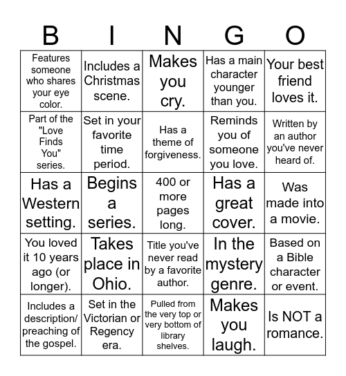 Inspirational Summer Reading Bingo! Bingo Card