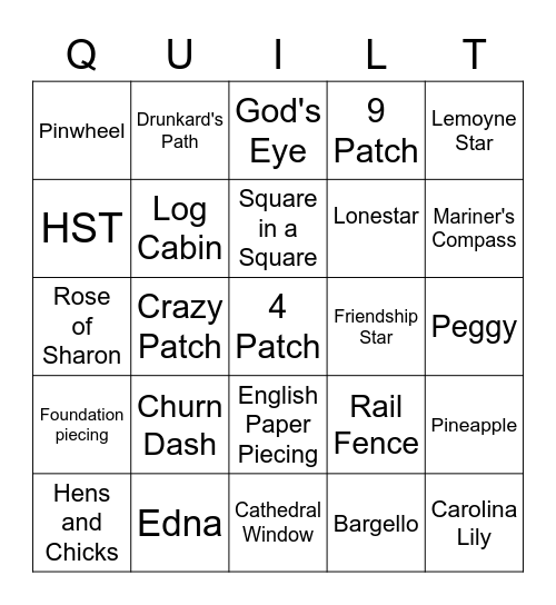 2021 Quilt Sisters Bingo #2 Bingo Card