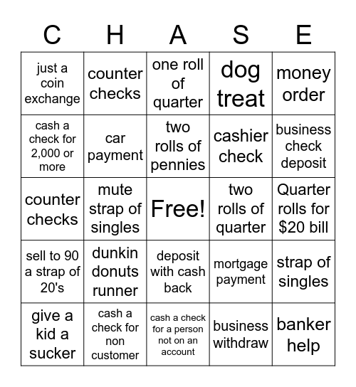 Chase Bingo Card
