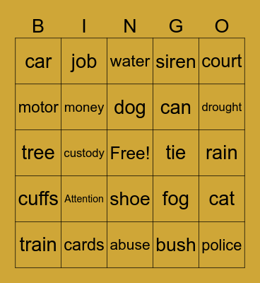 Late Adulthood Bingo Card