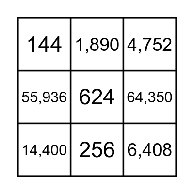 Multiplication Bingo Card