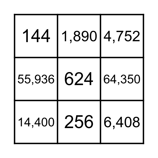 Multiplication Bingo Card