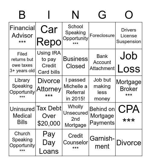 Michelle's BNI Bingo Card