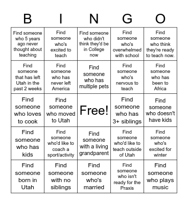 MAT 600 BINGO Card