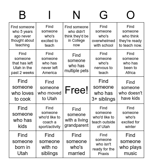 MAT 600 BINGO Card