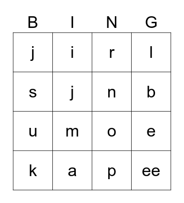 Letters Bingo Card