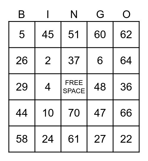 B I N G O Bingo Card