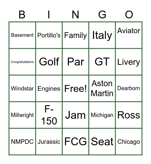 Jim's Fairway Bingo Card