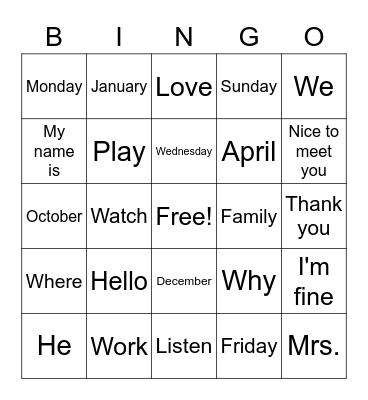 Untitled Bingo Card