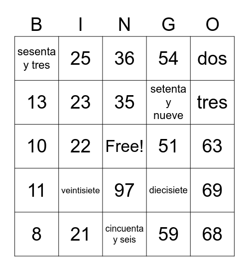 Number Bingo 1-100 Bingo Card