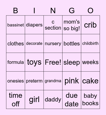 Kate and Juan's Baby Shower Bingo Card