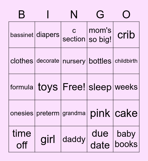Kate and Juan's Baby Shower Bingo Card