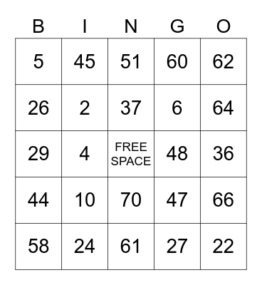 B I N G O Bingo Card