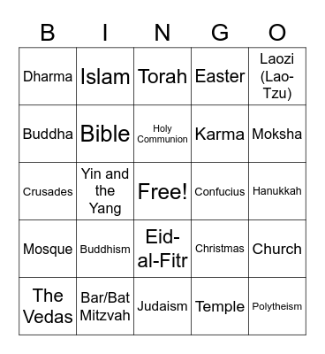 World Religions Bingo Card