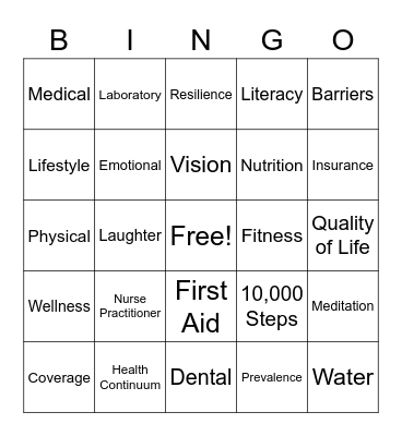 Health Bingo Card