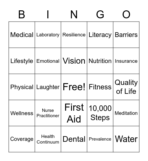 Health Bingo Card