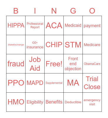 Health Care Bingo Card