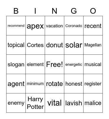 Spelling Week 6 Bingo Card