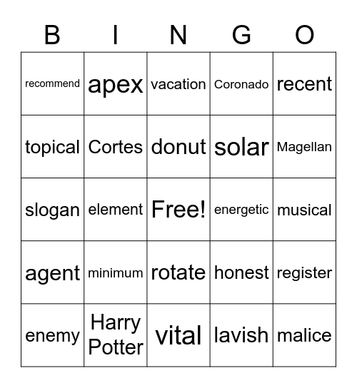 Spelling Week 6 Bingo Card