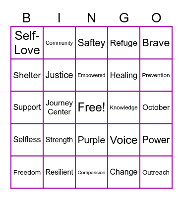 Domestic Violence Awareness Bingo Card