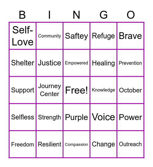 Domestic Violence Awareness Bingo Card