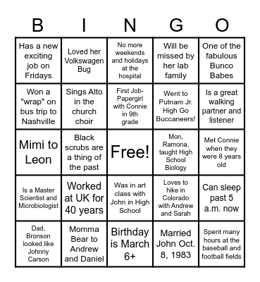Julie is Retired! Bingo Card