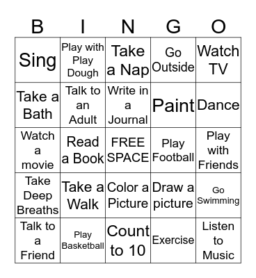 Coping Skills BINGO Card