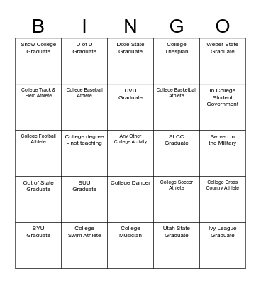 Faculty and Staff College Bingo Card