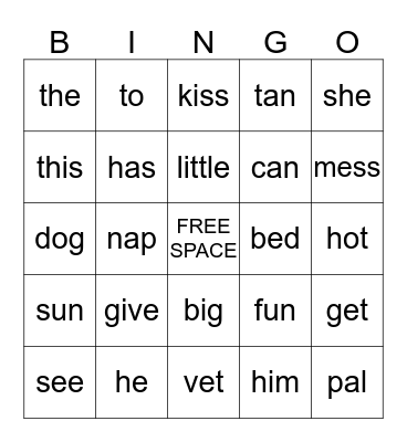 Dog Fun Bingo Card