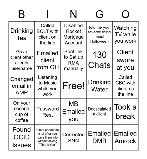 Rocket Mortgage Bingo Card