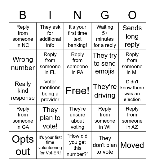 Vote Early Day Text Bank Bingo Card