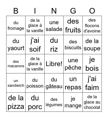 Les Aliments 2 Bingo Card