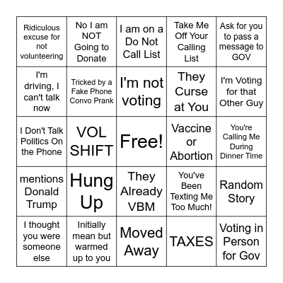 Call Time Bingo Card