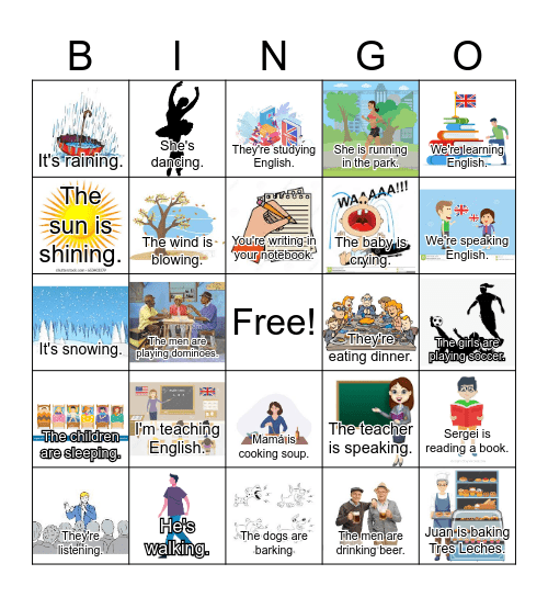 Tenses: "-ing" form Bingo (words and images) Bingo Card