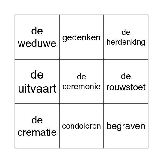 Woordenschat 701 familie en vrienden Bingo Card