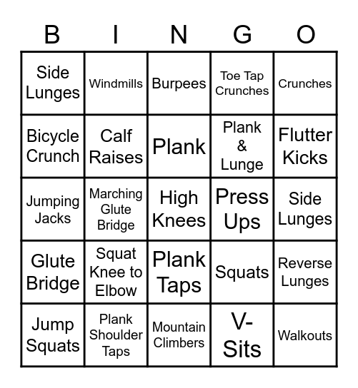 Workout of the Day Bingo Card